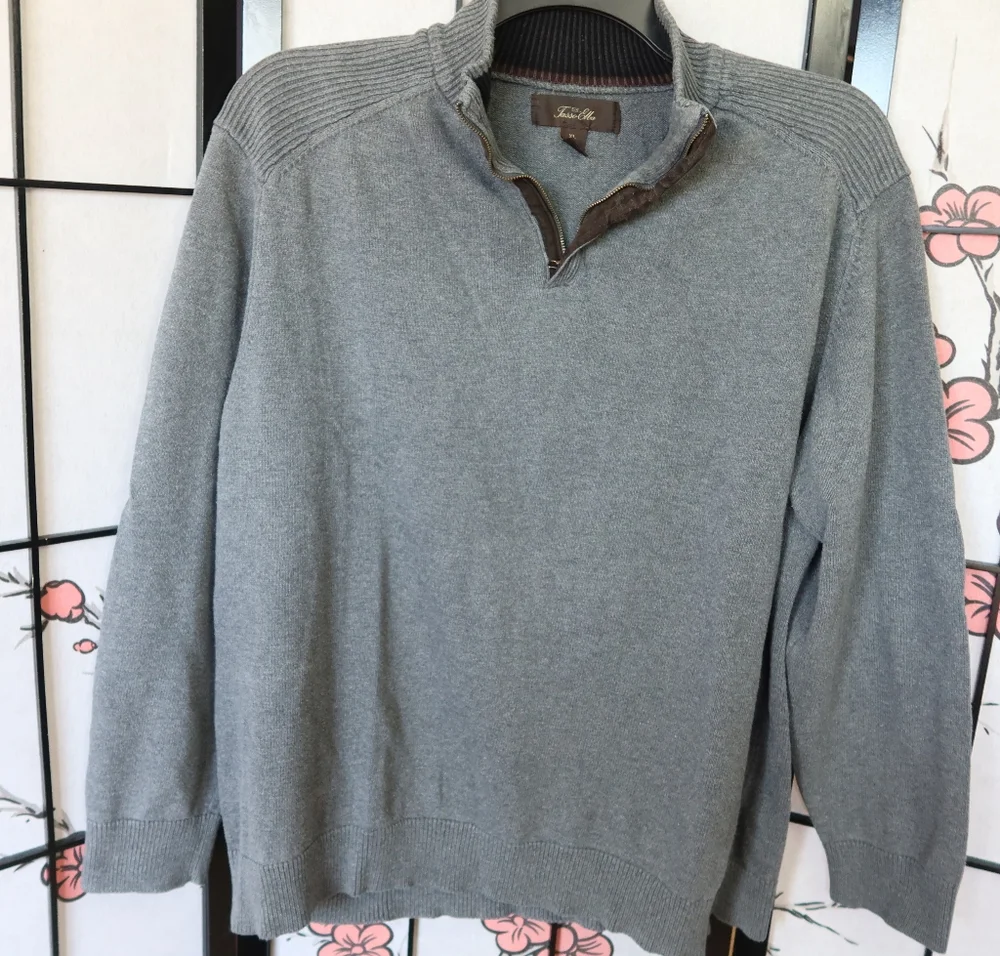 Tasso Elba Gray Quarter Zip Sweater with Stand-Up Collar Size XL